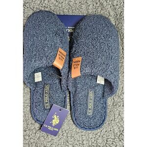 US Polo Assn Mens Sherpa Slippers Navy Blue House Shoes Size Small 7-8 NEW